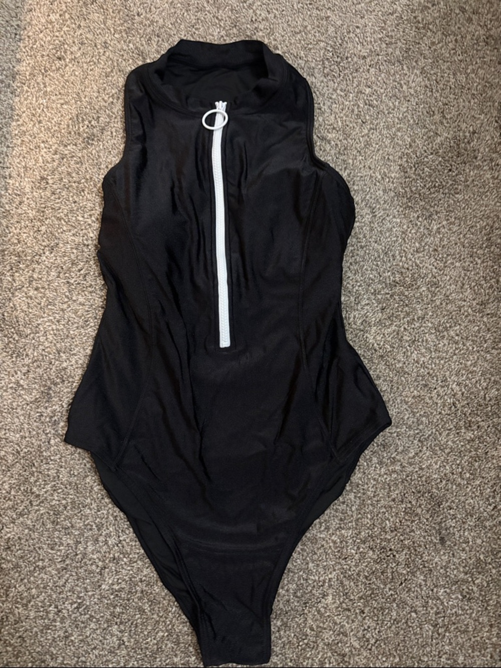 Black One-Piece Swimsuit with Front Zip